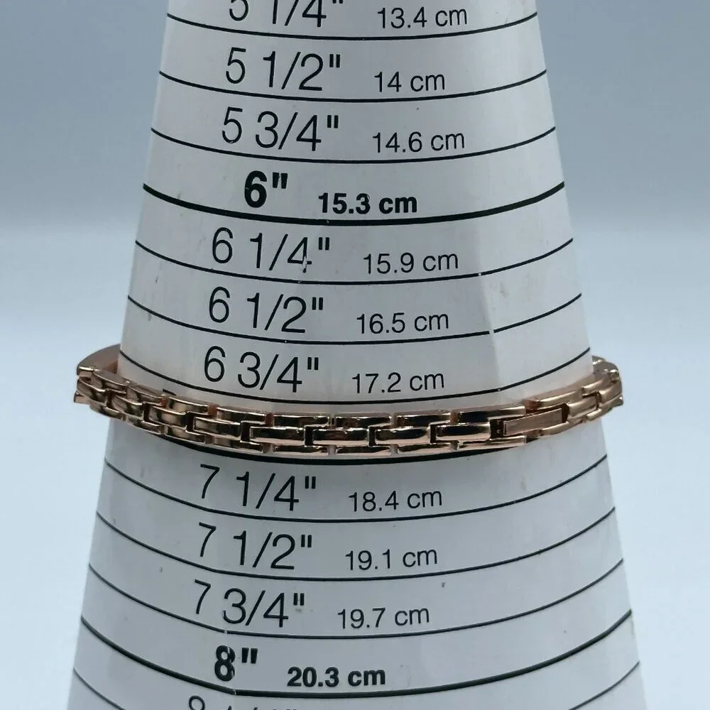 Rhinestone Watch Matching Bracelet Set Women Rose Gold Tone New Battery 7.25